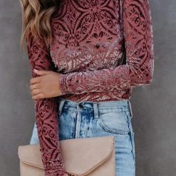 Levency New In Velvet Burnout Turtleneck Top