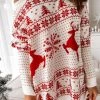 Levency New In Christmas Print Dew Shoulder Sweater Dress