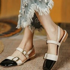 Levency Buckle Color Block Flats Slingback