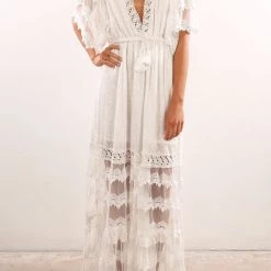 Levency Lace V Neck Open Back Maxi Dress New In