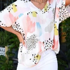 Levency Animal Watercolor Mixed Print Loose Top