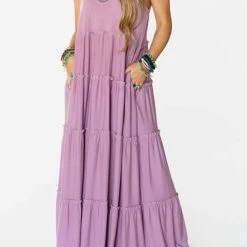 Levency New In Tiered Pockets Slip Maxi Dress