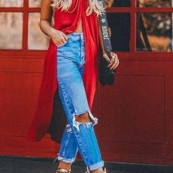 Levency New In Slit Swallow Tail Top