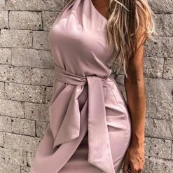 Levency New In One Shoulder Belted Mini Dress