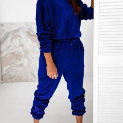 Levency New In Velvet Drawstring Hooded Joggrt Set