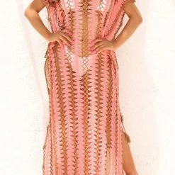 Levency New In Stripe V Neck Side Slit Hollow Caftan Dress 17 Levency New In Stripe V Neck Side Slit Hollow Caftan Dress