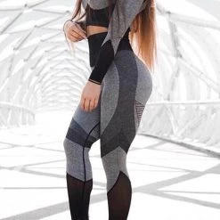 Levency New In Color Block Crop T Shirt Leggings Set