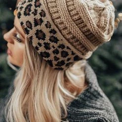 Levency New In Animal Print Messy Bun Beanie