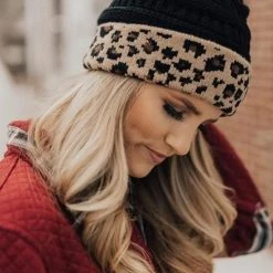 Levency New In Animal Print Messy Bun Beanie