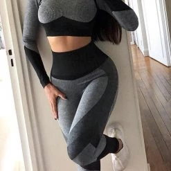 Levency New In Color Block Crop T Shirt Leggings Set