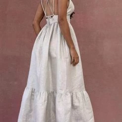 Levency New In V Neck Backless Tiered Maxi Dress