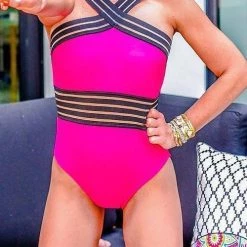 Levency Mesh Patchwork One Piece Swimwear New In