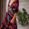 Levency New In V Neck Floral Bat Maxi Dress
