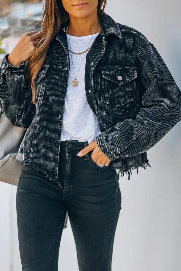 Levency Frayed Hem Cropped Corduroy Jacket New In 3 Levency Frayed Hem Cropped Corduroy Jacket New In