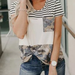 Levency New In Camo Colorblock Pocket Tee