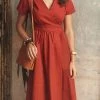 Levency New In V Neck Short Sleeve Midi Dress