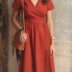 Levency New In V Neck Short Sleeve Midi Dress