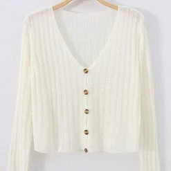 Levency Button Long Sleeve Crop Cardigan New In