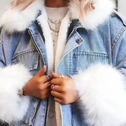 Levency Detachable Fuzzy Faux Fur Collar Denim Coat New In 69 Levency Detachable Fuzzy Faux Fur Collar Denim Coat New In