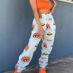 Levency Cartoon Print Drawstring Sweaterpants