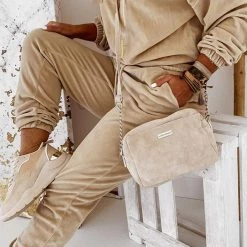 Levency New In Velvet Drawstring Hooded Joggrt Set