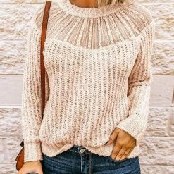 Levency Lace Patchwork O Neck Sweater