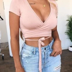 Levency New In Short Sleeve Wrap Top