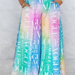 Levency New In College Print High Waist Wide Leg Pants