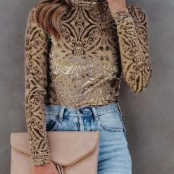 Levency New In Velvet Burnout Turtleneck Top