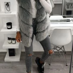 Levency V Neck Faux Fur Vest New In
