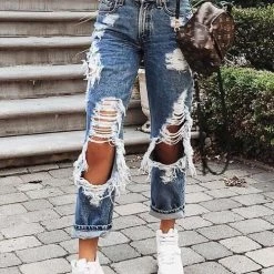 Levency Crazy Hole High Waist Loose Jeans New In