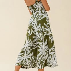 Levency New In Palm Print Slip Wide Leg Jumpsuits