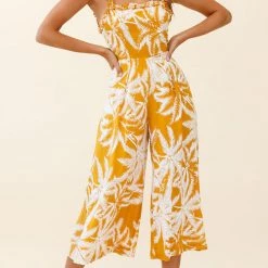 Levency New In Palm Print Slip Wide Leg Jumpsuits