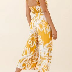 Levency New In Palm Print Slip Wide Leg Jumpsuits