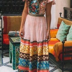 Levency New In Vintage Print Lace Maxi Dress