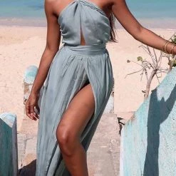 Levency New In High Slit Backless Maxi Dress