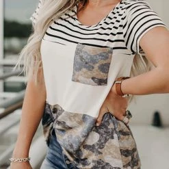 Levency New In Camo Colorblock Pocket Tee