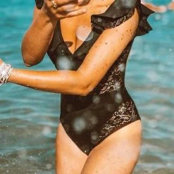 Levency Ruffles Lace Patchwork One Piece Swimwear