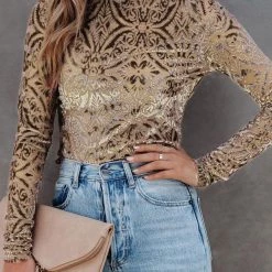 Levency New In Velvet Burnout Turtleneck Top