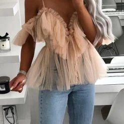 Levency New In Off Shoulder Lace Up Layer Top