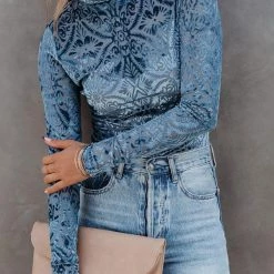 Levency New In Velvet Burnout Turtleneck Top