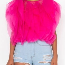 Levency New In Ruffled Feathers Sleeveless Tulle Top