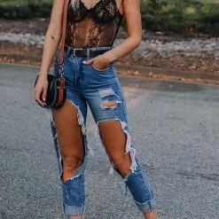 Levency Broken Hole High Waist Jeans New In