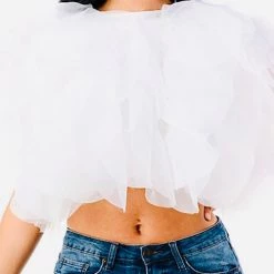 Levency New In Ruffled Feathers Sleeveless Tulle Top