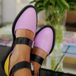 Levency Buckle Color Block Sandals Flats