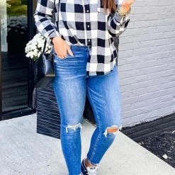 Levency New In Versatile Button Plaid Pockets Shirt