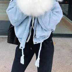 Levency Detachable Fuzzy Faux Fur Collar Denim Coat New In 52 Levency Detachable Fuzzy Faux Fur Collar Denim Coat New In