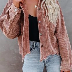 Levency Frayed Hem Cropped Corduroy Jacket New In