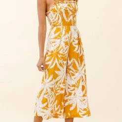 Levency New In Palm Print Slip Wide Leg Jumpsuits