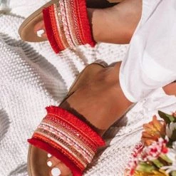 Levency New In Boho Tassels Flat Slipper